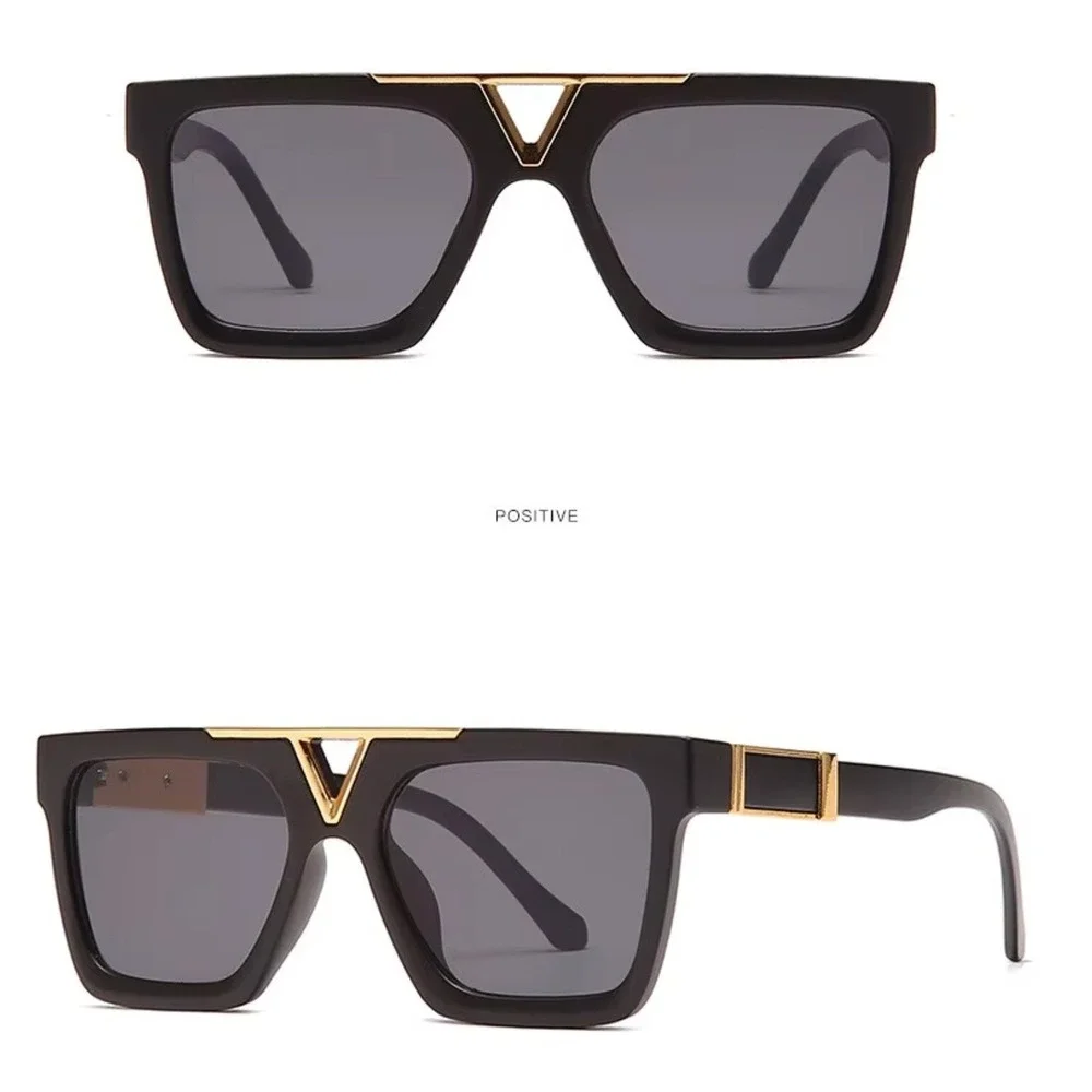 Square Sunglasses‎ Men's Black Gold Accents Fashion UV400 Protection Street Wear